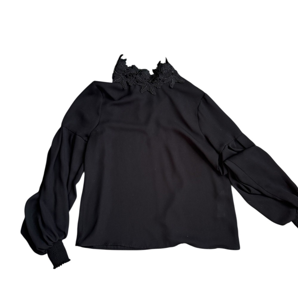 ZARA black long sleeve blouse with high statement collar - Picture 4 of 7